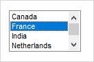 ListBox widget, showing countries