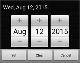 Datepicker widget displayed in Uniface Previewer App on Android mobile phone