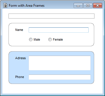 Form with three area frames