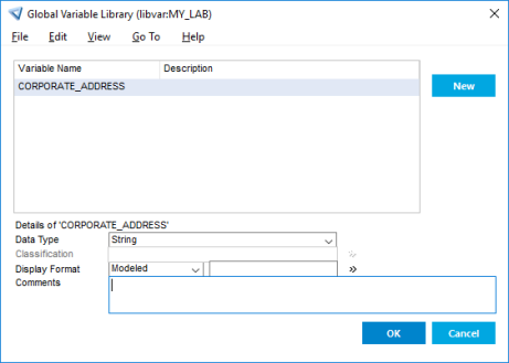 Global variable editor showing a definition