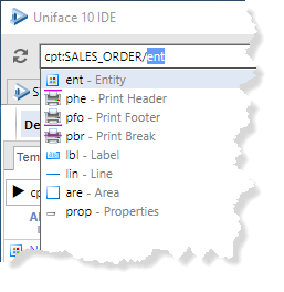 U-Bar showing suggestions for subobjects of Component