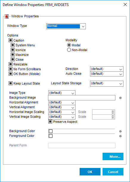 Window Properties for From component