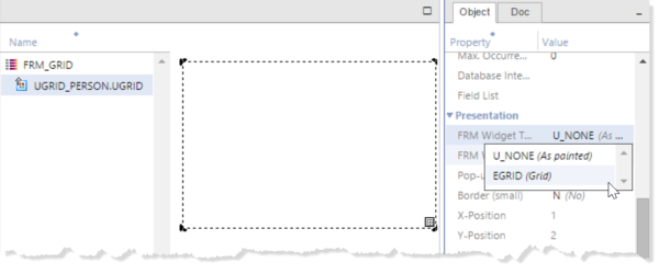 Choosing Grid widget as FRM Widget Type of Entity