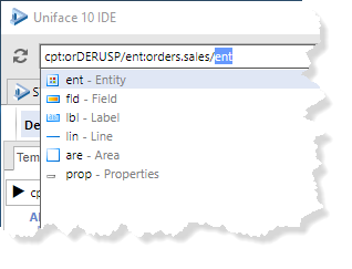 U-Bar showing suggestions for subobjects of Entity