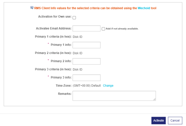 Sentinel EMS Portal Activation screen