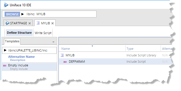 DEFPARM IncludeScript defined in library