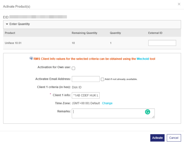 Sentinel EMS Portal Activation screen